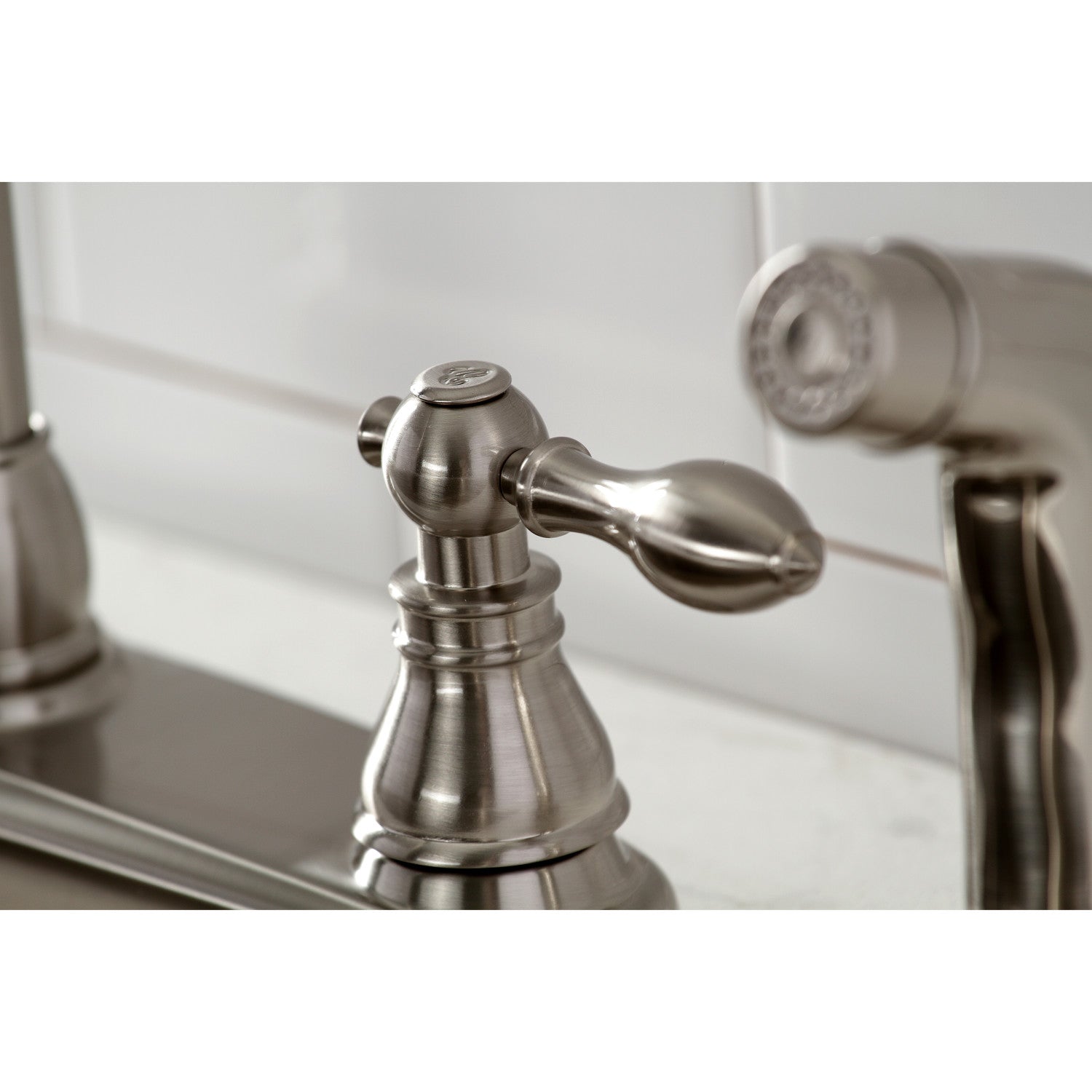 Kingston Tulare KB718ACLSP - American Classic Two-Handle 4-Hole 8" Centerset Kitchen Faucet with Side Sprayer, Brushed Nickel — thumbnail 2